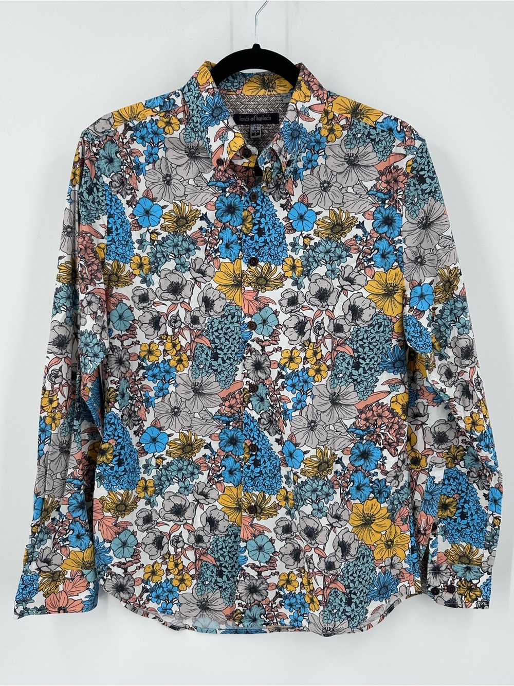 Lords of Harlech Morris Linear Floral Wow Shirt Men's Small EUC Long Sleeve